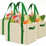 Large Heavy Duty Collapsible Reinforced Bottom Washable Folding Canvas Reusable Grocery Box Foldable Tote Shopping Bag
