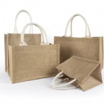 Wholesale Plain Hessian Shopper Bag Custom Printed Large Natural Eco Friendly Burlap Jute Shopping Tote Beach Bag With Logos